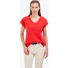 Pierre Cardin Kadın Kırmızı Regular Fit Basic Tişört 50325454-VR030