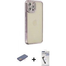 Marsilyan™- iPhone 12 Pro Kılıf Yörünge Koleksiyonu - Şeffaf Uv Polymer Nano Ekran Koruyucu + Pembe Renkli Kamera Lens Koruma Cam