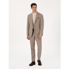 Cacharel Erkek Bej Slim Fit Yün Kaşmir Karışımlı Mikro Desenli Pantolon 50313265-VR011