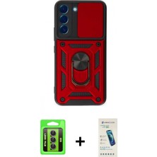 Marsilyan™- Galaxy S23 Kılıf Ahenk Klasik - Şeffaf Pasifik Cam Ekran Koruyucu + Mor Raze Metal Kamera Lens