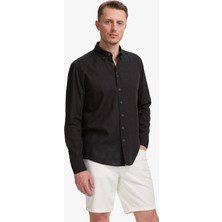 Pierre Cardin Erkek Siyah Keten Karışımlı Regular Fit Uzun Kollu Gömlek 50320941-VR046
