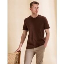 Pierre Cardin Erkek Koyu Kahverengi Regular Fit %100 Pamuk Bisiklet Yaka Basic Tişört 50325299-VR084