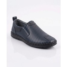 Growish GR0495 Hakiki Deri Hafif Poli Taban Dikişli Aksesuarlı Delikli Lacivert Günlük Loafer Ayakkabı