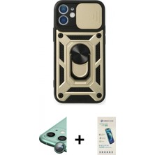 Marsilyan™- iPhone 12 Kılıf Ahenk Klasik - Şeffaf Pasifik Cam Ekran Koruyucu + Yeşil Raze Metal Kamera Lens