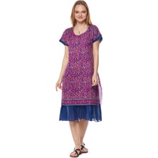 Newbutix Pembe Çiçek Desenli Vual Midi Elbise-6104
