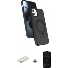 Marsilyan™- iPhone 11 Kılıf Iz Işık Koleksiyonu - Siyah 6d Antistatik Mat Seramik Hayalet Nano Ekran Koruyucu + Yeşil Renkli Kamera Lens Koruma Cam