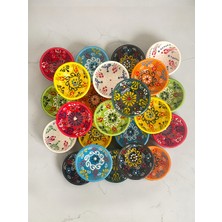 Artistic Quality Dekoratif Lale Çiçek Işlemeli Çini Seramik Sosluk - Çerezlik - Kahvaltılık  24 Adet
