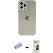 Marsilyan™- iPhone 12 Pro Kılıf Nova Asil Özel Seri - Siyah 6d Mat Seramik Hayalet Nano Ekran Koruyucu + Mavi Shine Kamera Lens Koruma Cam