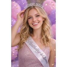 Bkmc Party Birthday Queen Taç ve Kuşak Seti – Doğum Günü Parti Aksesuarı Gold Gümüş