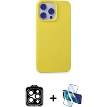 Marsilyan™- iPhone 15 Pro Max Kılıf Ahenk Serisi - Siyah 3D Antistatik Seramik Nano Ekran Koruyucu + Turuncu Pvd Metal Kamera Lens