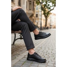 Enoch Erkek Siyah Deri ve Triko Kombinli Hafif Tabanlı Klasik Sneaker Comfort Ayakkabı