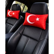 Bigohobi Ay Yıldız Desenli Oto Boyun Yastığı ve Ayna Süsü, Koltuk Yastığı (2'li)