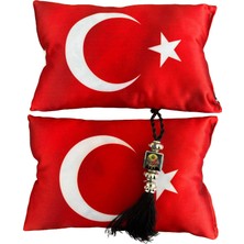Bigohobi Ay Yıldız Desenli Oto Boyun Yastığı ve Ayna Süsü, Koltuk Yastığı (2'li)