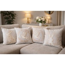 Diva Home Nakışlı Doğal Desenli Dekoratif Kırlent Kılıfı 4’lü Set (2 Kuş & 2 Tavşan) 45X45 cm