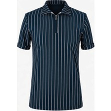 Trender Çizgili Petrol Erkek Polo Yaka T-Shirt Zartem