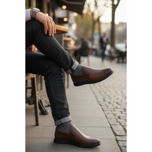 Enoch Erkek Deri Yan Elastik Bantlı Hafif Tabanlı Klasik Comfort Slip-On Ayakkabı