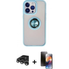 Marsilyan™- iPhone 15 Pro Kılıf Yörünge Çizgi - Siyah 3D Antistatik Mat Seramik Nano Ekran Koruyucu + Gümüş Raze Metal Kamera Lens