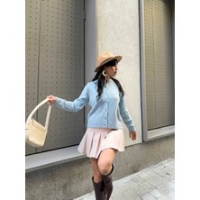 Koçer Düz Cam Düymeli Hırka Buzmavi