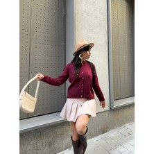 Koçer Düz Cam Düymeli Hırka Bordo