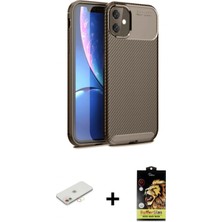 Marsilyan™- iPhone 11 Kılıf Eksen Form Prime - Siyah Buffer Cam Ekran Koruyucu + Yeşil Renkli Kamera Lens Koruma Cam