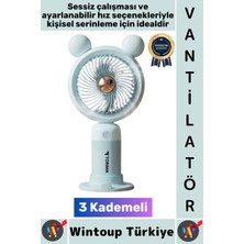 Wintoup #vantilatör Sessiz Yoğun Üflemeli 3 Kademeli Telefon Stantlı Şarjlı Şık Mini Masa El Fanı Vantilatör