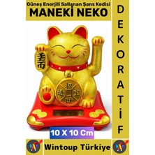 Wintoup #hediye Dekoratif Ev Ofis Zenginlik Aşk Sağlık Inancı Güneş Enerjili Sallanan Şans Kedisi 10 x 10 cm