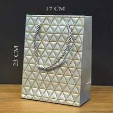 Uslucan Alışveriş Gümüş Geometrik Desenli Orta Boy Karton Hediye Çantası