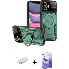 Marsilyan™- iPhone 11 Kılıf Kıvılcım Modern Serisi - Siyah Bilvis 5in1 5d Magic Hayalet Cam Ekran Koruyucu + Sarı Renkli Kamera Lens Koruma Cam