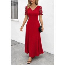 Uslucan Alışveriş Kadın Kısa Kollu V Yakalı Uzun Janjan Elbise