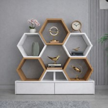 Dekonova Petek Raf Kitaplık – Modern Alt Üniteli, Çok Bölmeli Dekoratif Duvar Rafı