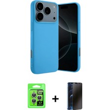 Marsilyan™- iPhone 17 Pro Kılıf Ahenk Serisi - Siyah 3D Antistatik Hayalet Cam Ekran Koruyucu + Gümüş Raze Metal Kamera Lens