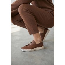 Giamgia Store Kadın Taba Cilt Lastik Bağcıklı Dikişli Esnek Taban Casual Günlük Ayakkabı