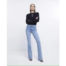 ArVib Kadın Mavi Yüksek Bel Ispanyol Paça Jean Pantolon - Likralı Flare Denim