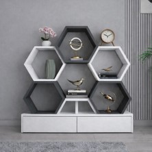 Dekonova Petek Raf Kitaplık – Modern Alt Üniteli, Çok Bölmeli Dekoratif Duvar Rafı