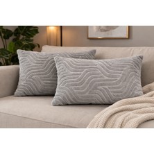 Maison Linden 2'li Gri Welsoft Kırlent Kılıfı Seti 30X50 cm Gizli Fermuarlı Çift Taraflı Kullanılabilir