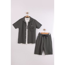 Joy Kids Erkek Çocuk Likralı Oversize Kalıp Rahat Basic Takım (13-Xs) (Haki)
