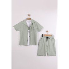 Joy Kids Erkek Çocuk Petek Kumaş Kolyeli Oversize Takım (13-Xs) (Yeşil)