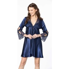 Pierre Cardin 6'lı Kaplı Midi Lacivert Gecelik Sabahlık Set 6625