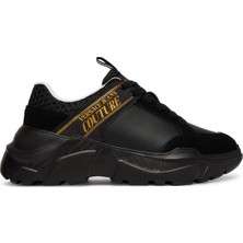 Versace Erkek Yüksek Ortopedik Tabanlı Logo Desenli Süet Detaylı Siyah Sneaker 80YA3SC2 ZPB72-899