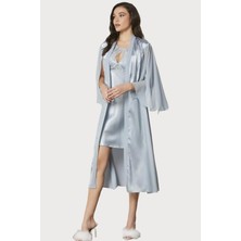 Pierre Cardin Saten Dantelli Gecelik ve Sabahlık Takımı 4375 Mist