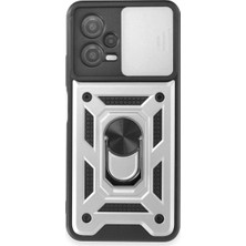 Note 12 5g Kılıf Pars Lens Yüzüklü - Gümüş