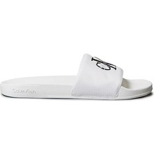 Calvin Klein Erkek Rahat Taban Deri Ck Desen Günlük Kullanım Beyaz Terlik YM0YM01393-0K4
