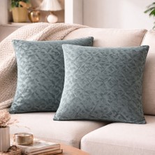 Maison Linden Koyu Yeşil Jakarlı Kadife Kırlent Kılıfı 40X40 cm Gizli Fermuarlı Çift Taraflı Kullanım