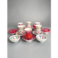 Artistic Quality Dekoratif 6 Kişilik Lale Çini Tasarımlı Tamamen El Yapımı Çay Bardağı Seti ve Çerezlik