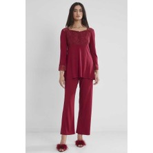 Pierre Cardin Kadın Penye Dantelli Pijama Takımı 1241 Bordo