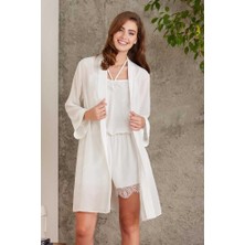 Pierre Cardin Dantelli Kadife Tulum Sabahlık Takım 4800 Ekru