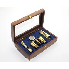 Livenda Ahşap Kutulu Pirinç Dürbün Pusula ve Kumsaati Seti 3944