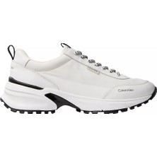 Calvin Klein Erkek Deri Topuk Kısmı Marka Logo Desenli Rahat Taban Bağcıklı Beyaz Sneaker HM0HM02152-01W