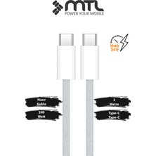 Mtl 240W Type-C to Type-C Ultra Hızlı Şarj ve Data Kablosu Hasır Örgülü 2 Metre MT2530