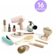 Nilberry Ahşap Kuaför Seti Çocuk Rol Oyunu Oyuncak Makyaj ve Güzellik Seti Çantalı Montessori Eğitici Oyuncak